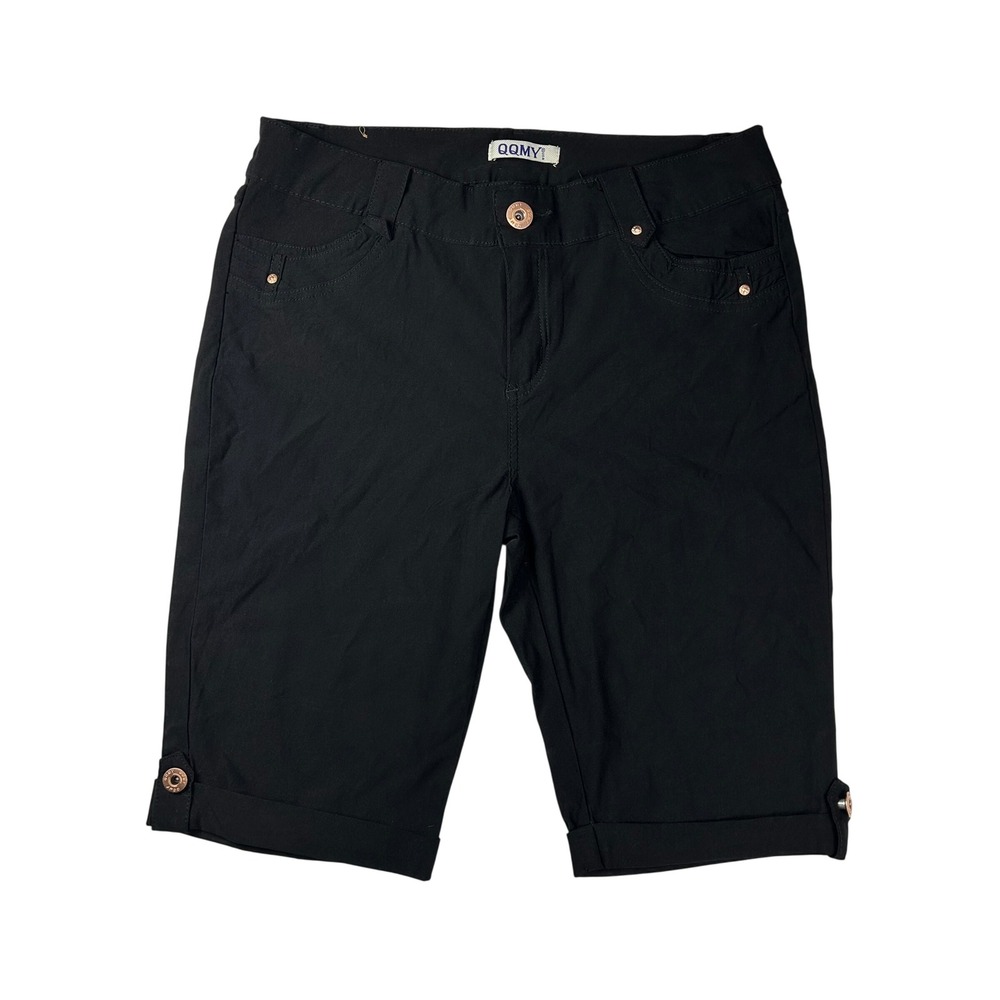 QQMY Womens Black Bermuda Shorts Size 15 Rose Gold Hardware Stretch Cotton